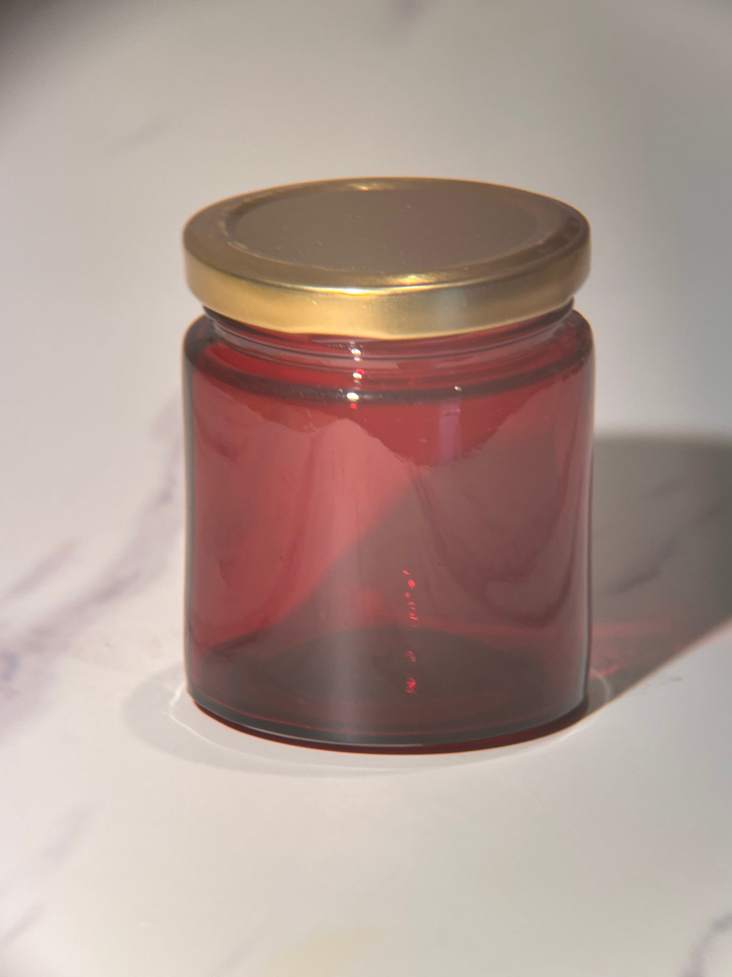 200ml Salsa Red Glass Jar with 63mm Lug Cap (Golden Lid)