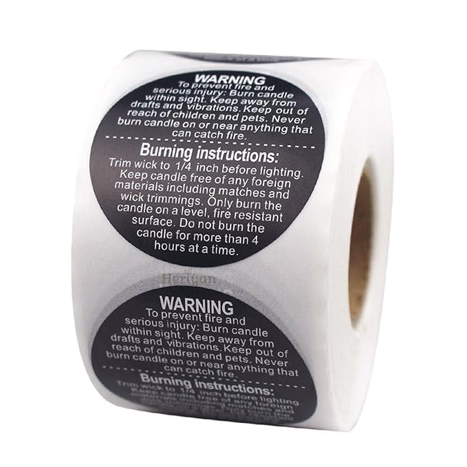 Candle Care Stickers Roll ( 1.5 inch Circle) 500 Stickers