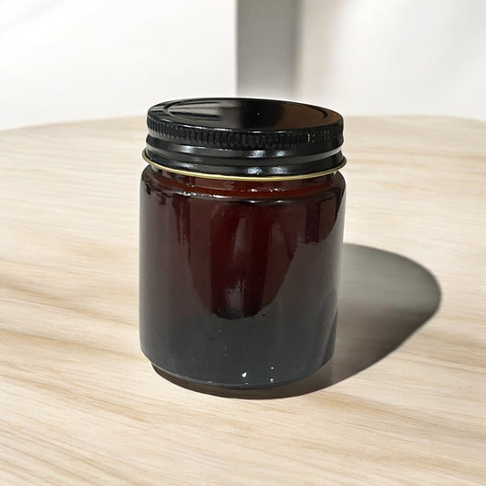 Amber Shiny Glass Jar with Black Lid